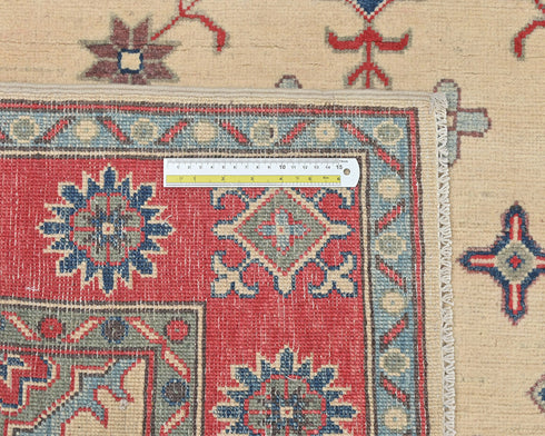 5x7 Beige Kuba Afghan Hand Knotted Wool Area Rug